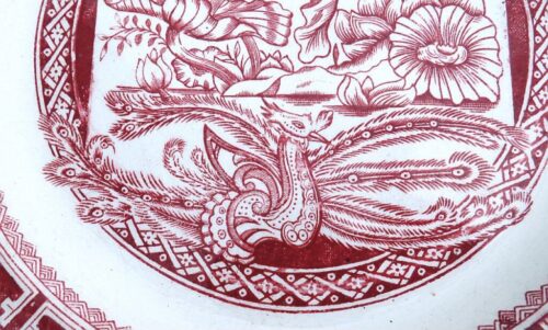 Antiek bord J & MP Bell& Co Lt, "Red Peacock & Lilies", 1887