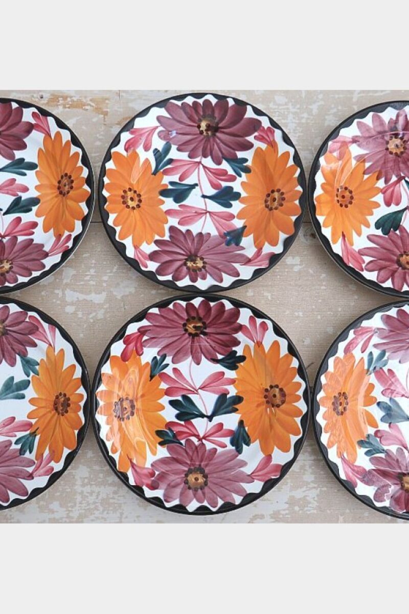 Handbeschilderd bordje (19,5cm) Majolica Schramberg "Herfstbloemen"*
