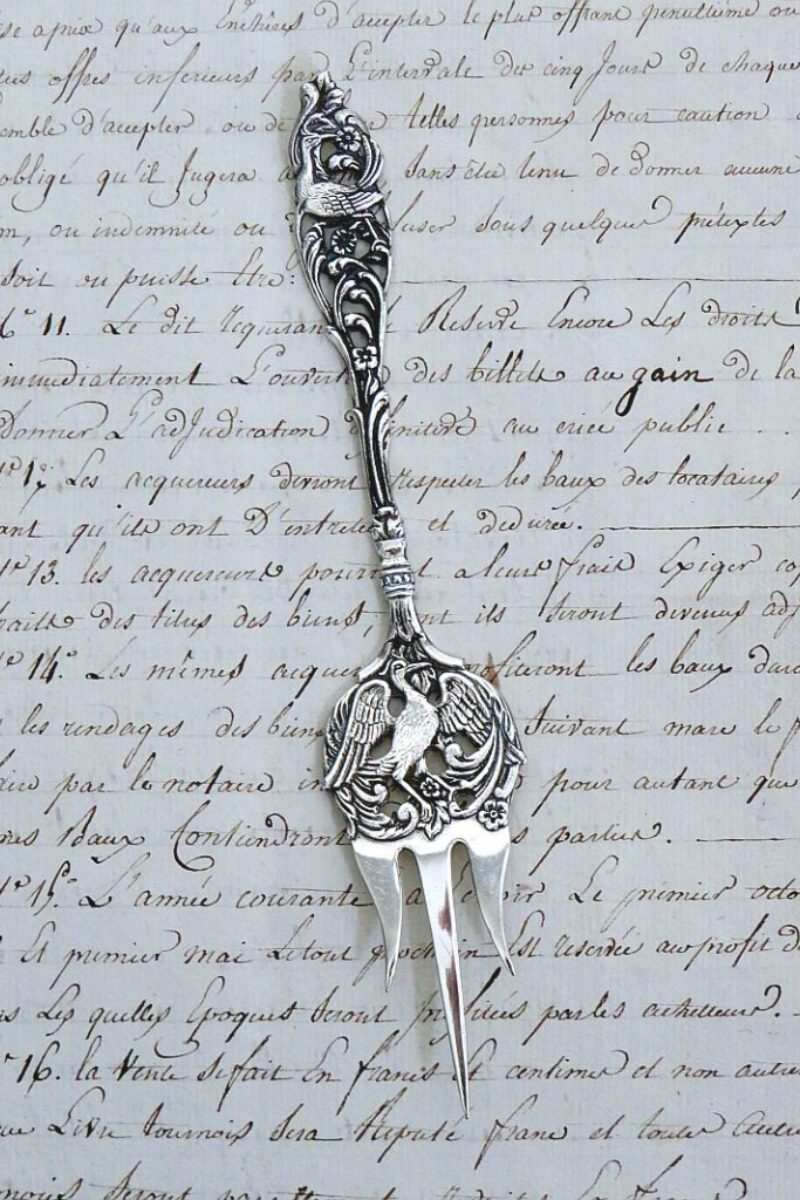 Oude verzilverde Cake-/ taartvork Gero George Nillson  "Kraanvogel"