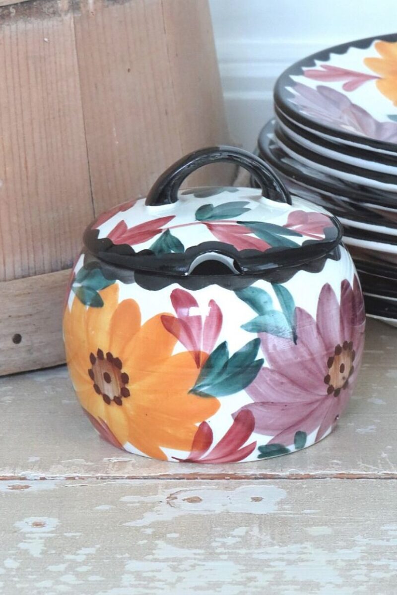 Honingpot / jampot met deksel  Majolica Schramberg "Herfstbloemen"