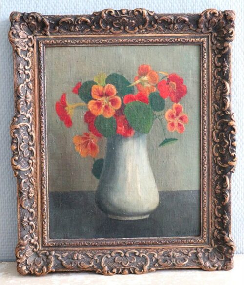 Oud olieverfschilderij "Oost-Indische kers"