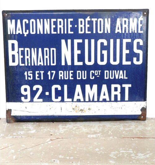 Oud Frans emaille bord “Bernard Neugeus – Clamart”