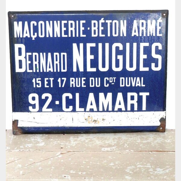 Oud Frans emaille bord “Bernard Neugeus – Clamart”