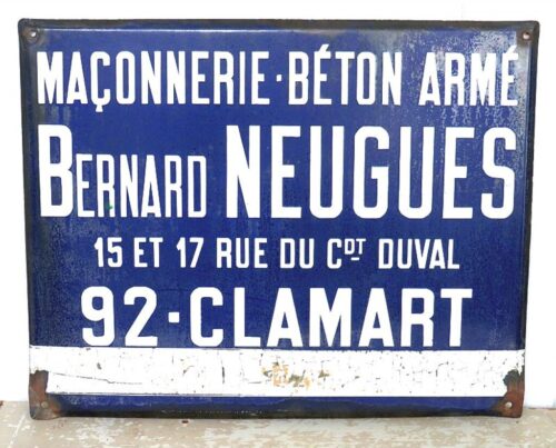 Oud Frans emaille bord “Bernard Neugeus – Clamart”