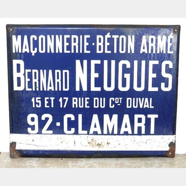 Oud Frans emaille bord “Bernard Neugeus – Clamart”