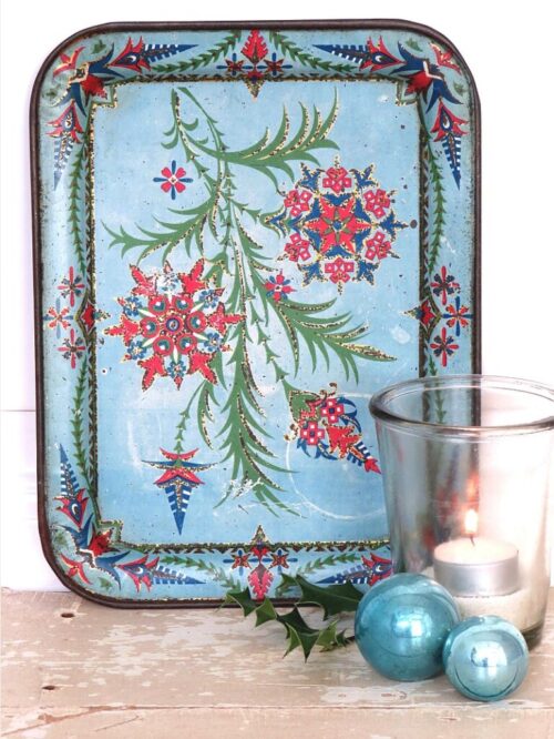 Oud / antiek dienblaadje "Kersttak"