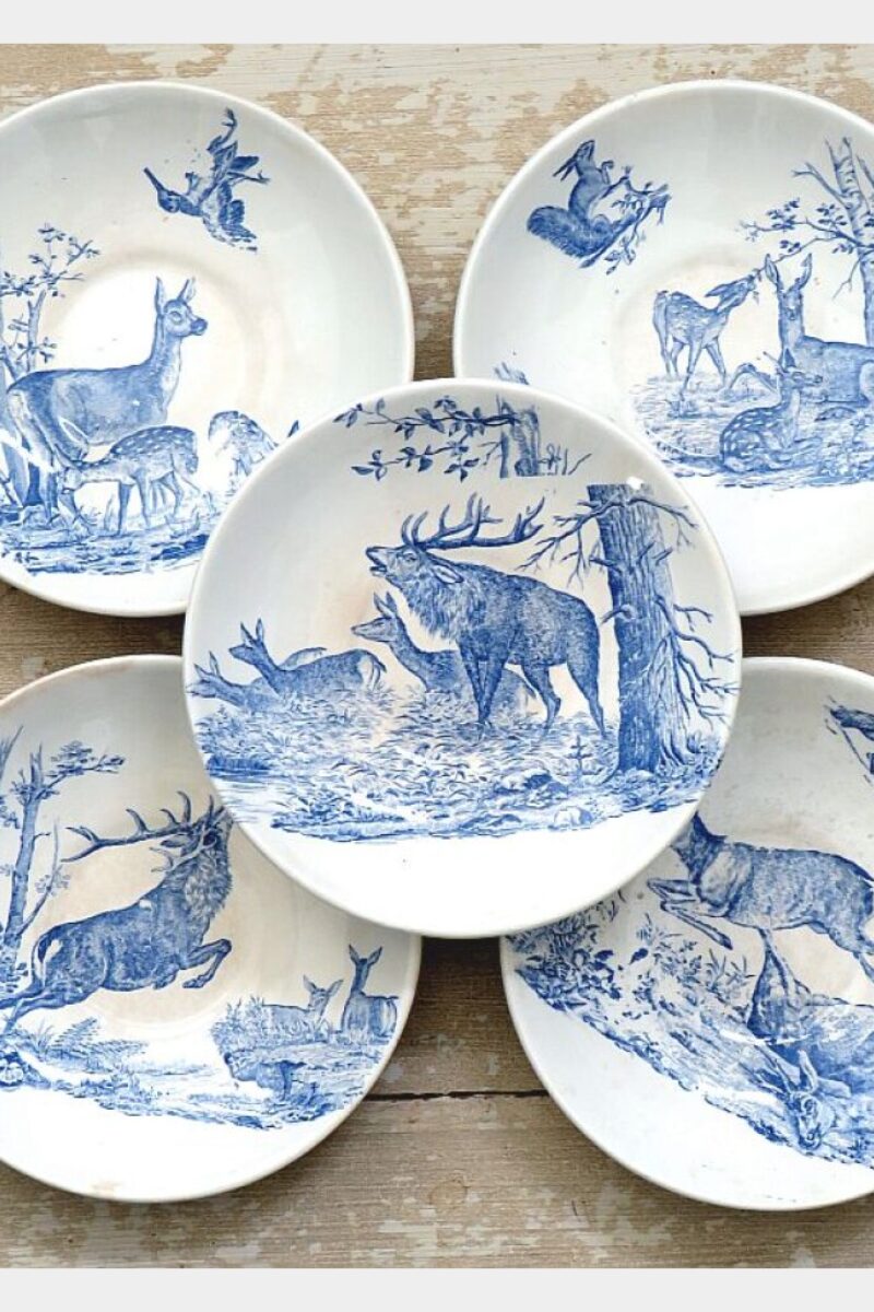 Antiek jacht theeservies " Bosdieren & vogels"