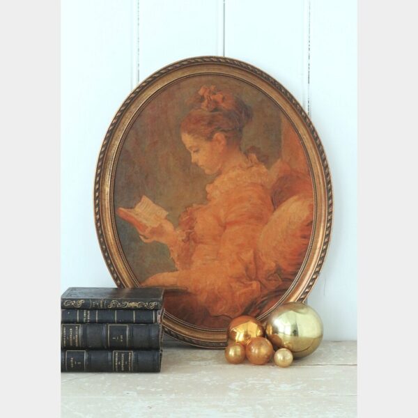 Oude oleografie "Lezende dame"