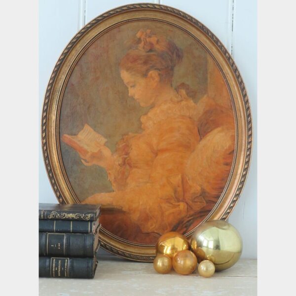 Oude oleografie "Lezende dame"