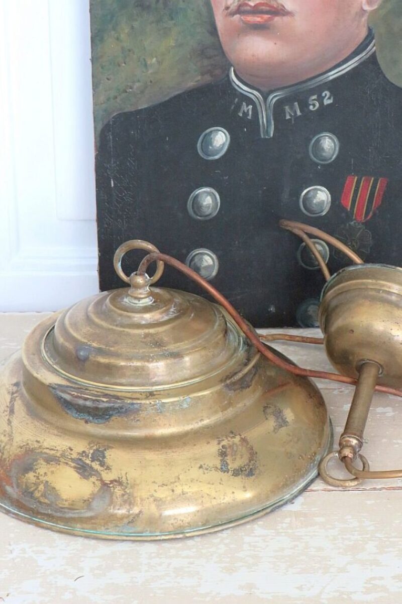 Antieke Industriële messing hanglamp B