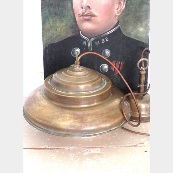 Antieke Industriële messing hanglamp A