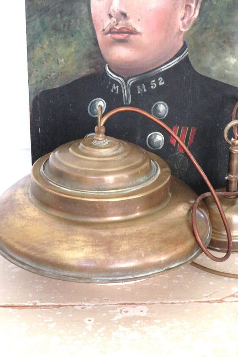 Antieke Industriële messing hanglamp A