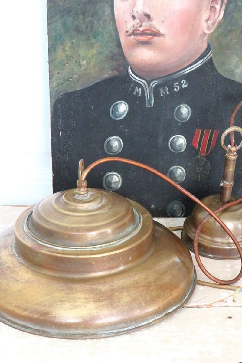 Antieke Industriële messing hanglamp A