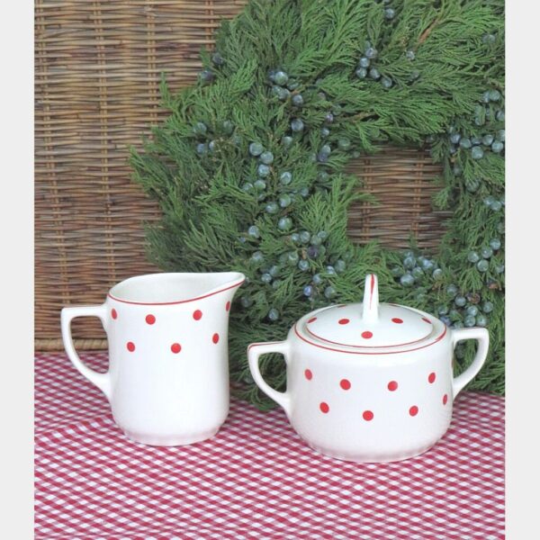 Melkkan en suikerpot "Wit met rode stippen"