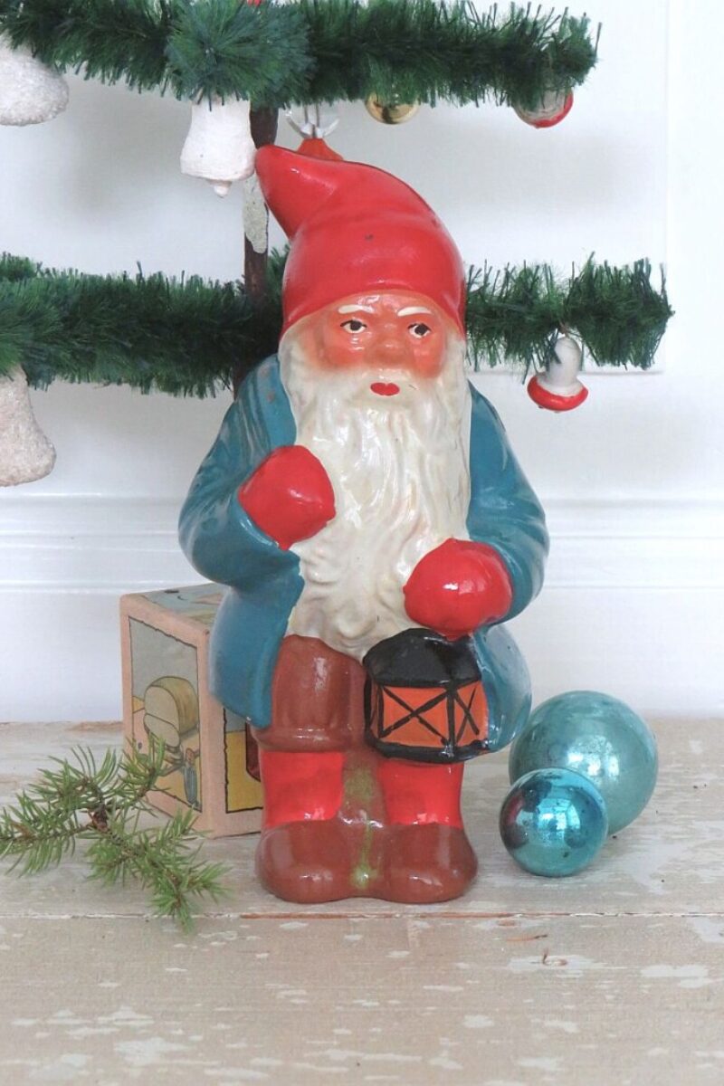 Zweedse vintage kerstkabouter / Tomte met lantaarn