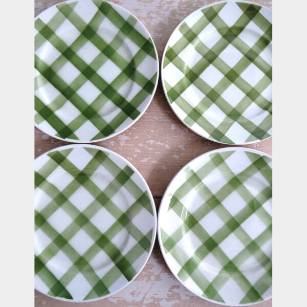 Set ( 4st) Franse dessertborden  groen geruit