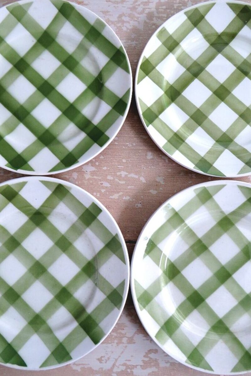 Set ( 4st) Franse dessertborden groen geruit