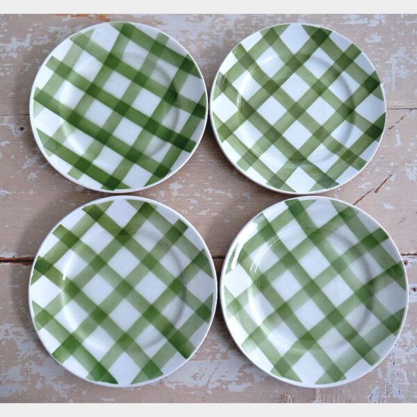 Set ( 4st) Franse dessertborden  groen geruit