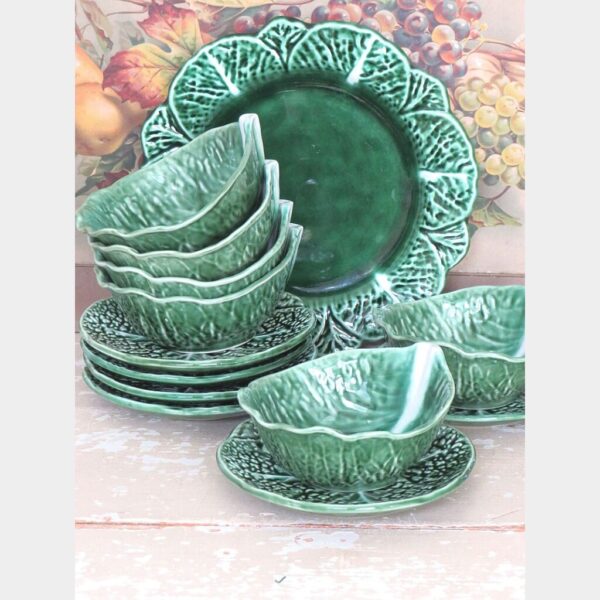 Oude vintage cabbage kom met onderbord - Secla