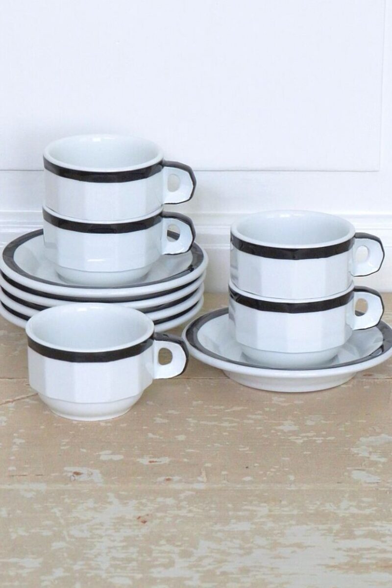 Franse bistro kop en schotel Pillivuyt wit/zwart