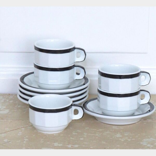 Franse bistro kop en schotel Pillivuyt wit/zwart