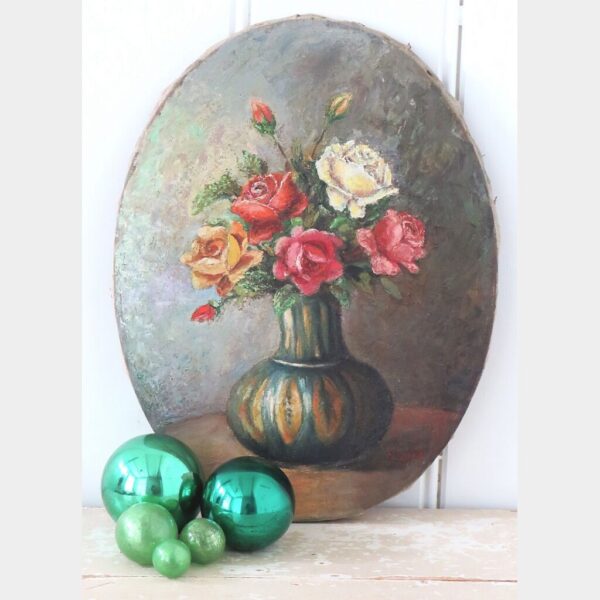 Antiek Frans schilderij "Bloemenvaas"