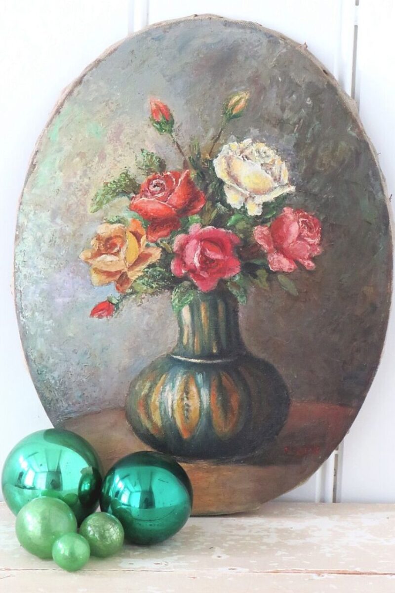 Antiek Frans schilderij "Bloemenvaas"