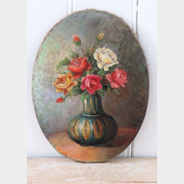 Antiek Frans schilderij "Bloemenvaas"