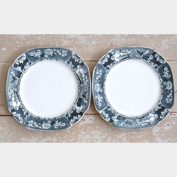 Set (2) dinerborden Societe Ceramique " VICTORIA"  - petrol