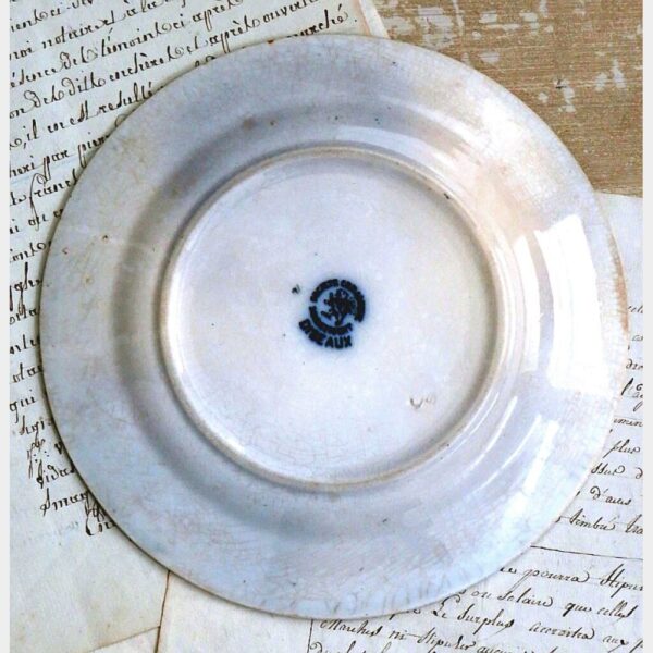 Antiek bordje Sociète Ceramique "Oiseaux"- Blauw