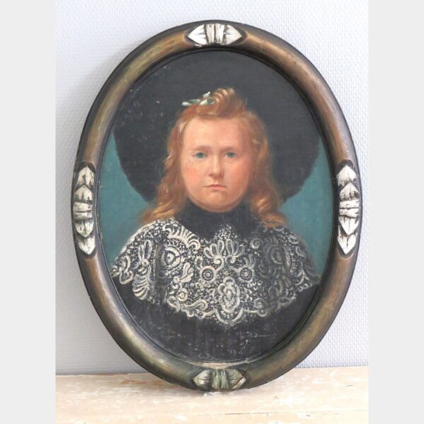 Antiek schilderij “Meisje met hoed” 1906