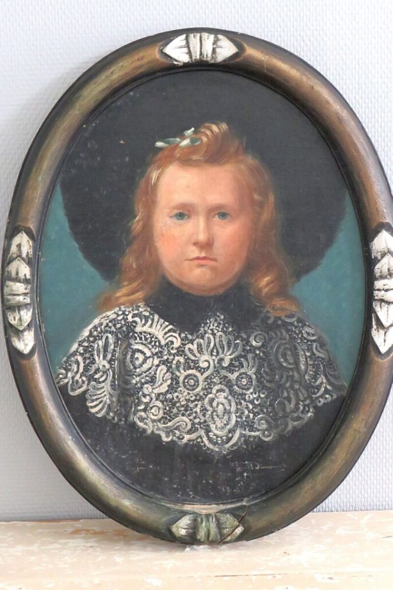 Antiek schilderij “Meisje met hoed” 1906