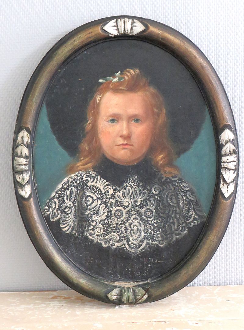 Antiek schilderij “Meisje met hoed” 1906