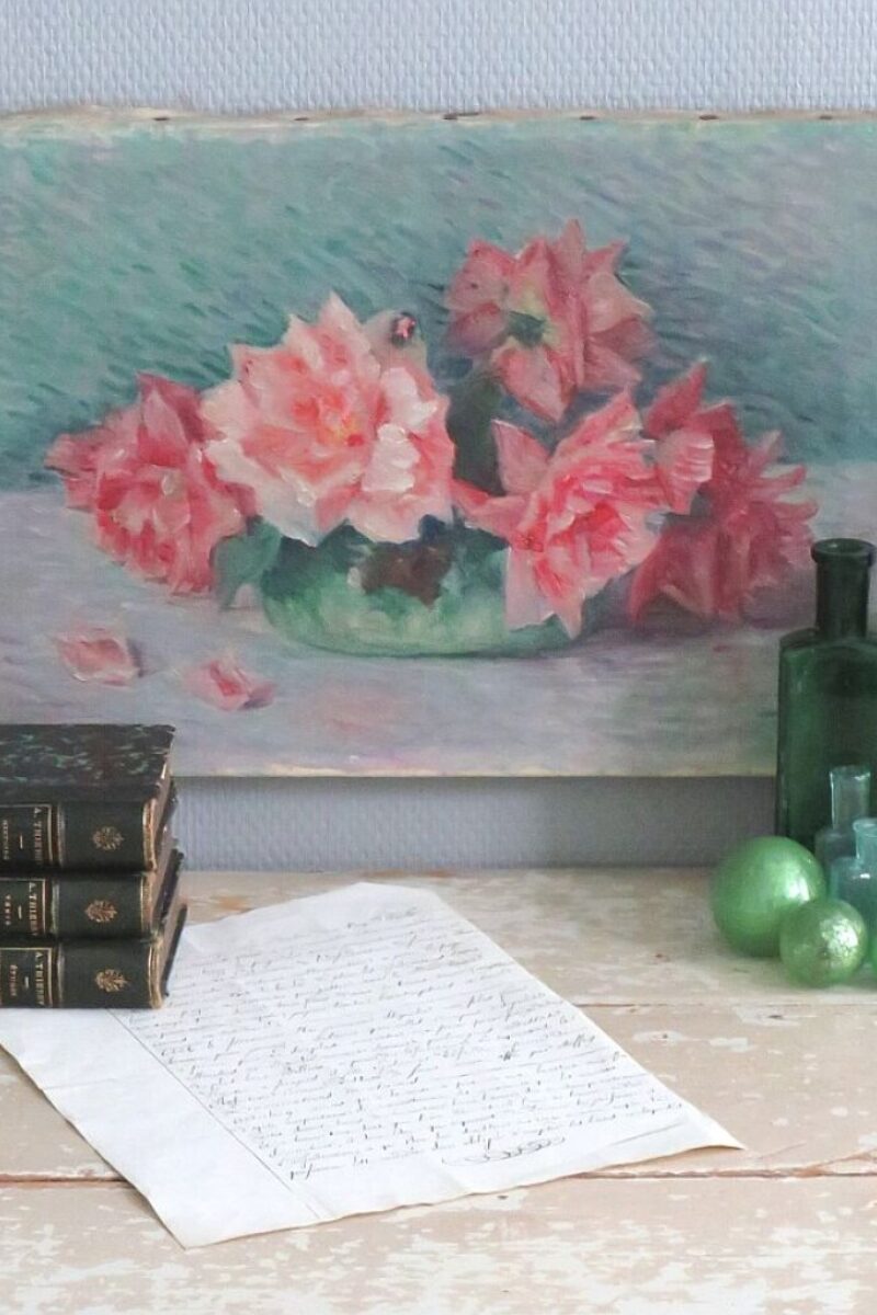 Antiek Frans schilderij "Rozen"