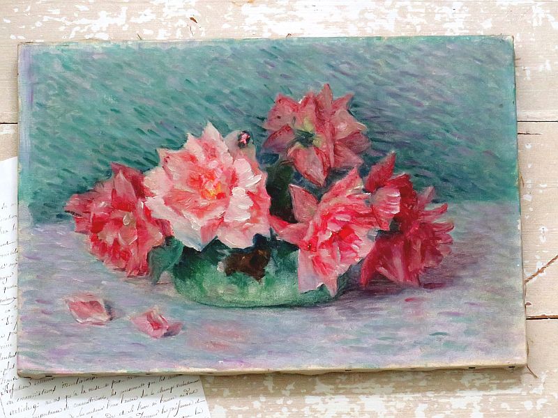 Antiek Frans schilderij "Rozen"