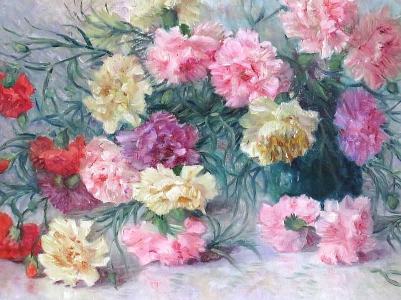 Oud Frans schilderij "Anjers"