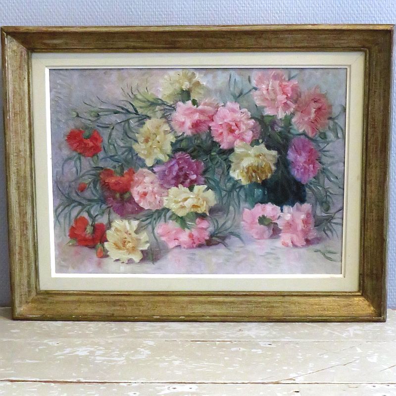 Oud Frans schilderij "Anjers"