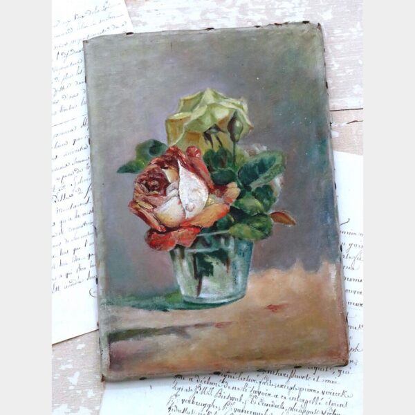 Antiek Frans schilderijtje "Rozen "