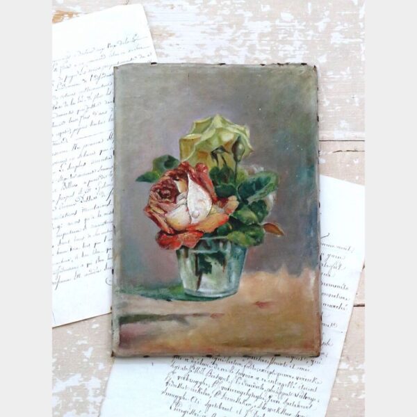 Antiek Frans schilderijtje "Rozen "