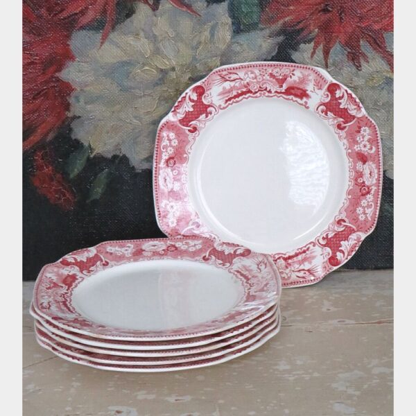 Set ( 6) Dessertborden Société Ceramique "Victoria" Rood