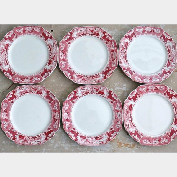 Set ( 6) Dessertborden Société Ceramique "Victoria" Rood