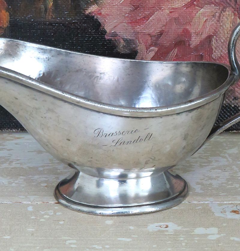 Antieke verzilverde sauskom "Brasserie - Landolt - GENÈVE"