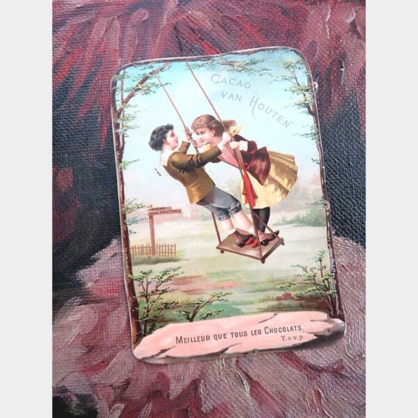 Antieke Franse reclamekaart Cacao Van Houten "Schommelen"