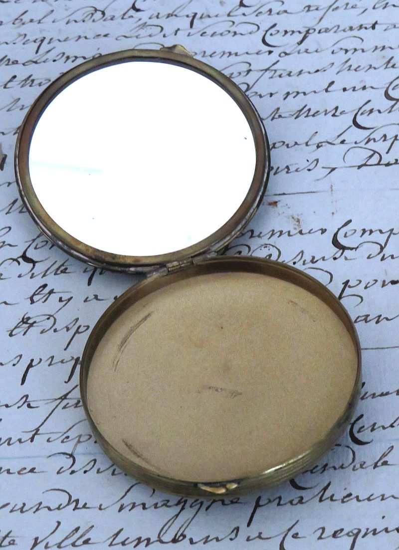 Oude Franse poederdoos/ spiegel "Paris, Souvenir de la Tour Eiffel"