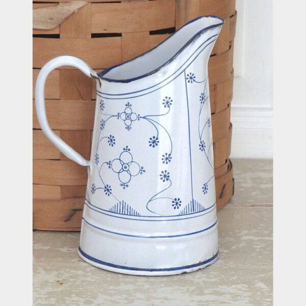 Emaille kan - Saksisch wit/blauw