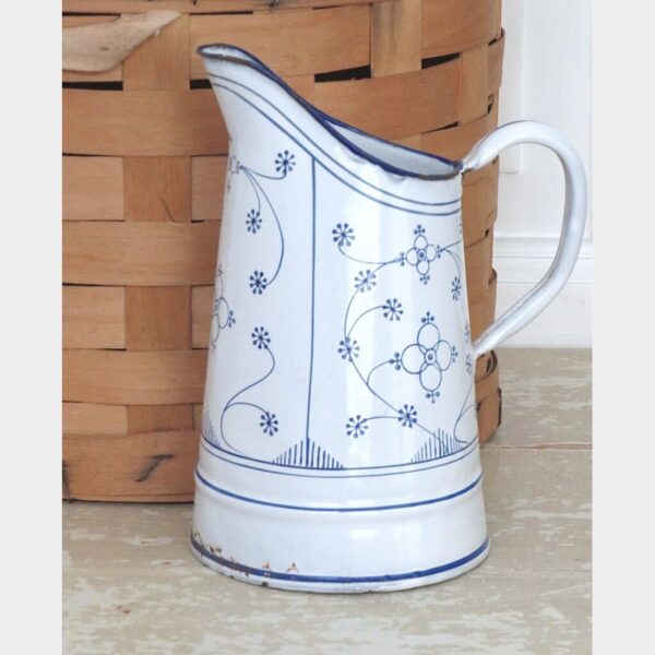 Emaille kan - Saksisch wit/blauw