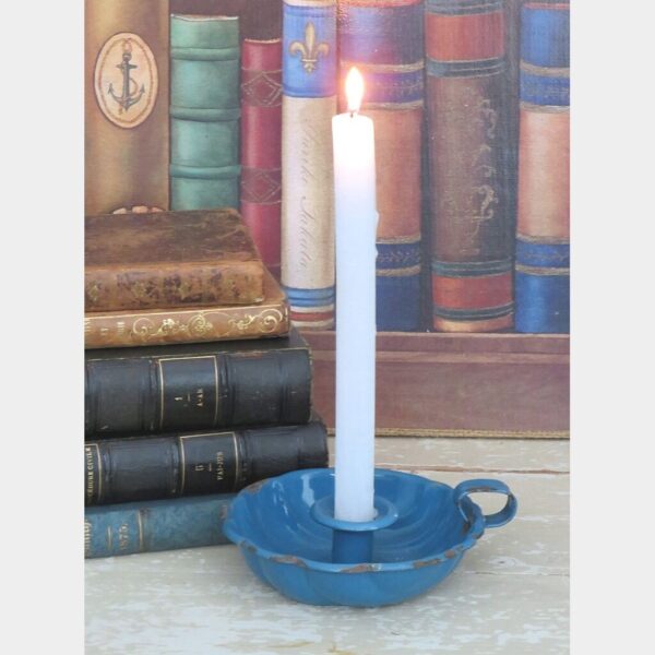 Oude Franse emaille blaker/ kandelaar - Petrol