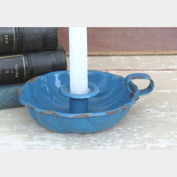 Oude Franse emaille blaker/ kandelaar - Petrol