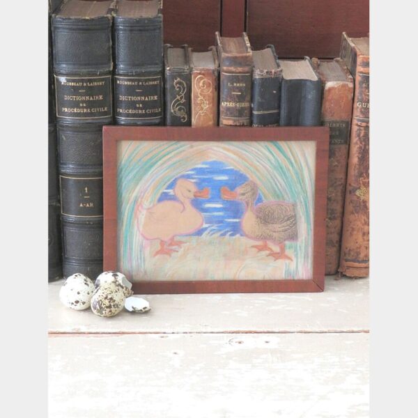 Oude tekening "Kuiken en eendje" 1920/1930