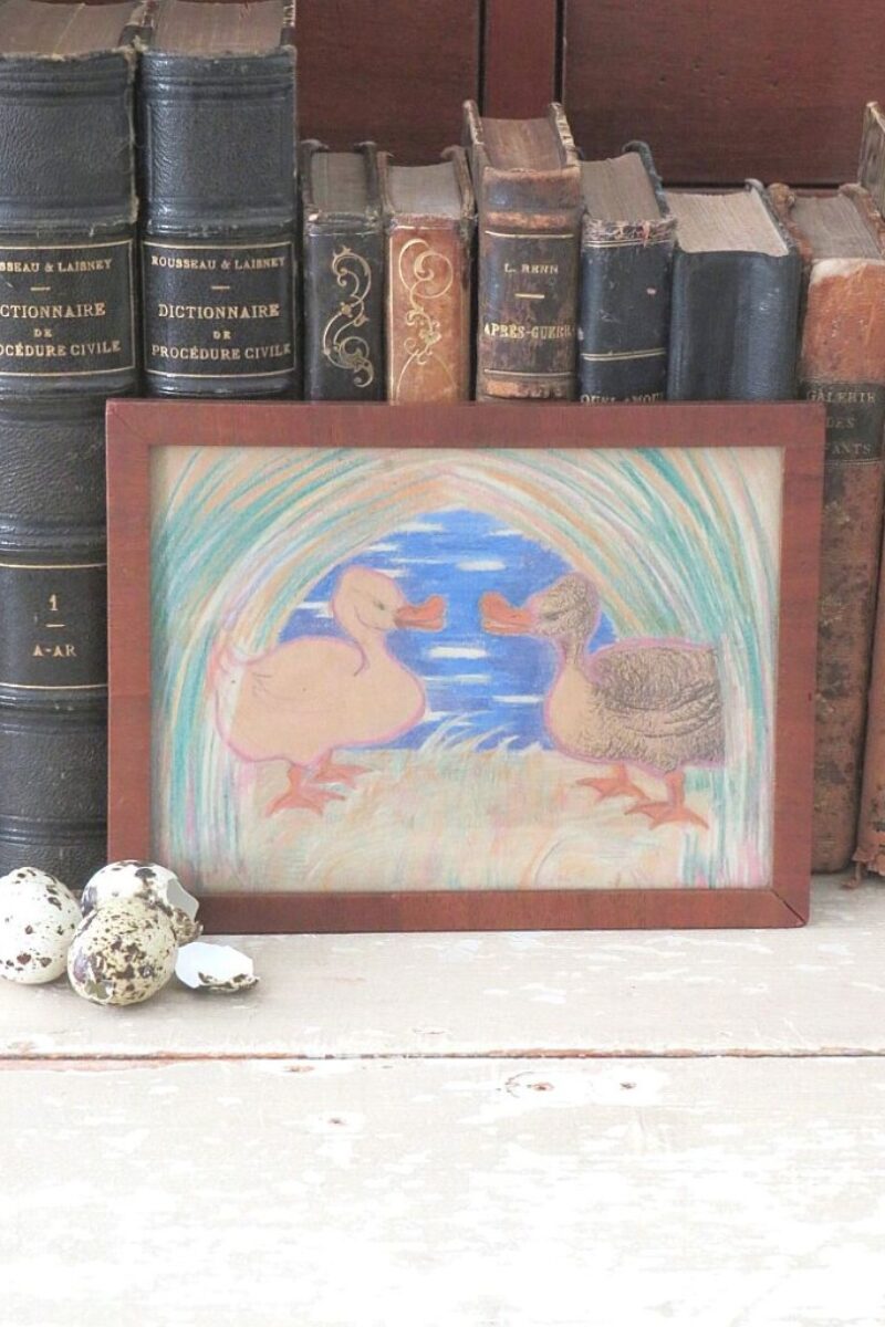 Oude tekening "Kuiken en eendje" 1920/1930